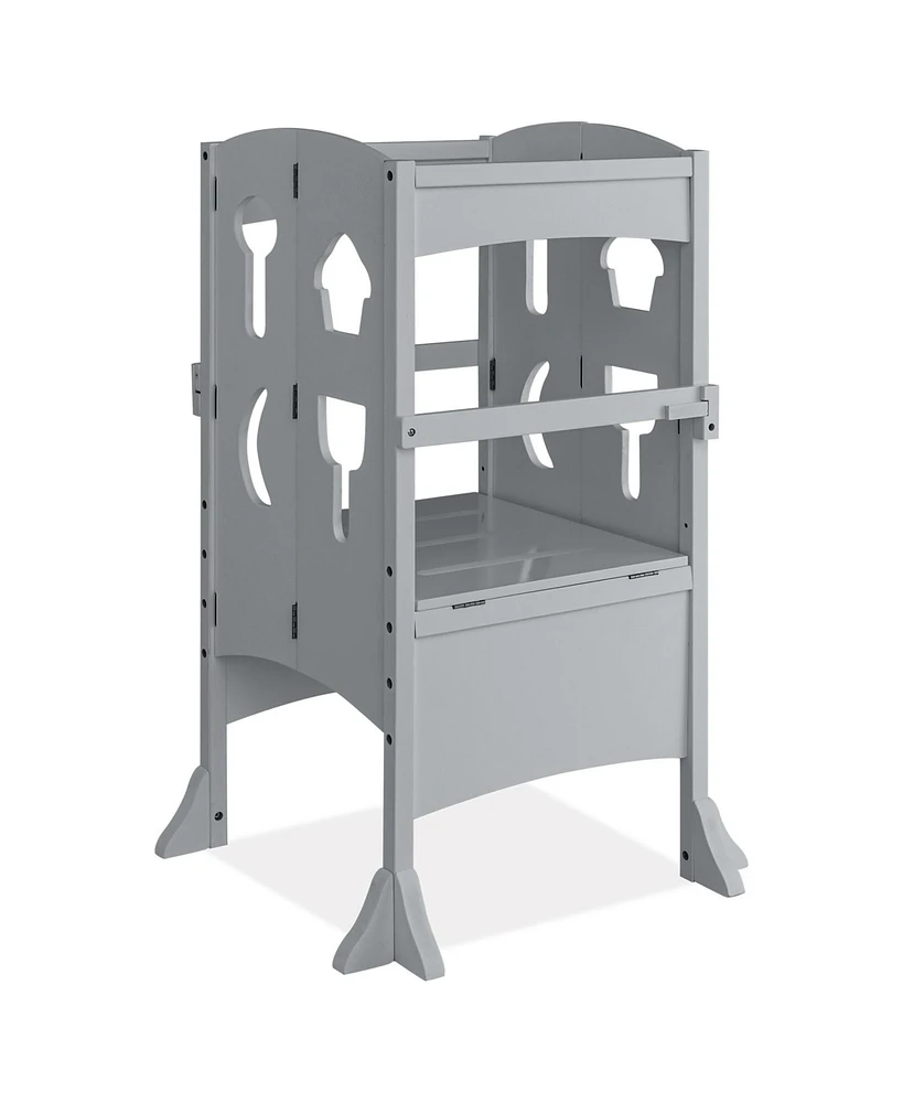 Gouun Boys Folding Wooden Step Stool with Lockable Safety Rail 3+