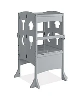 Gouun Boys Folding Wooden Step Stool with Lockable Safety Rail 3+