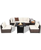 Gouun 7 Pieces Patio Furniture Set with 28 Inches 50000 Btu Propane Gas Fire Pit Table