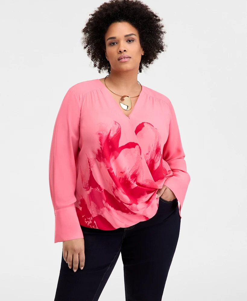 I.n.c. International Concepts Plus Cuffed Surplice Blouse, Exclusively at Macy's