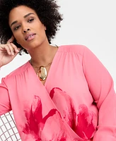 INC Plus Placed-Print Surplice-Neck Blouse, Exclusively at Macy's