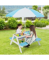 Gouun 3-in-1 Kids Outdoor Picnic Water Sand Table with Umbrella Play Boxes