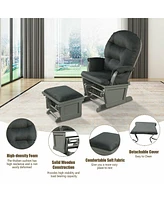 Gouun Wood Baby Glider and Ottoman Cushion Set with Padded Armrests for Nursing