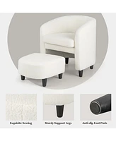 Gouun Modern Upholstered Barrel Teddy Velvet Chair with Ottoman