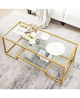 Gouun Modern 2-Tier Rectangular Table with Glass Table Top