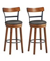 Gymax Set of BarStool 30.5'' Swivel Pub Height Dining Chair with Rubber Wood Legs