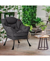 Gouun Modern Polyester Fabric Lazy Chair with Steel Frame and Side Pocket