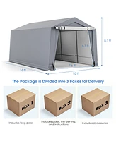 Gouun 10 x 16 Feet Outdoor Heavy-Duty Carport with 2 Doors-10 x 16 ft