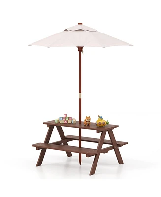 Gouun Outdoor 4-Seat Kid's Picnic Table Bench with Umbrella