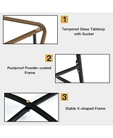 Gouun 3 Pieces Patio Rattan Bistro Set Cushioned Chair Glass Table Deck