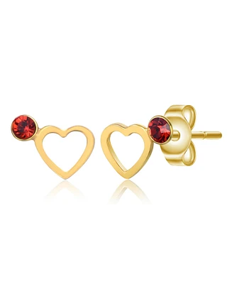 GiGiGirl Sterling Silver 14K Gold Plated Red Cubic Zirconia Open Heart Halo Stud Earrings