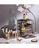 Sorbus 2 Piece Acrylic Makeup and Jewelry Storage Organizer Case (6 Drawers and Lipstick Tray