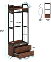 Tribesigns Freestanding Closet Organizer Small Clothes Rack with Drawers and Shelves, Heavy Duty Coat Rack Small Garment Rack Industrial Hall Tree for