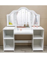 gaomon Kids Vanity Table, Girls Vanity Withtouch Light Detachable Tri-Folding Mirror