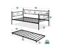 gaomon Twin Daybed with Trundle, Modern Metal Daybed with Classic Headboard, Steel Slat Support Sofa Bed for Bedroom, Living Room