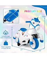 Gymax 12V Kids Ride on Unicorn Toy w/ Training Wheels Music One-button Start Horse Toy