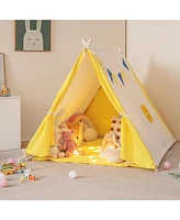Gymax Kids Play Tent Triangular Kids & Toddlers Tent with Solid Wood Frame