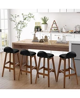 Gymax Set of 4 Upholstered Pu Leather Barstools 27.5'' Wooden Dining Chairs Black & Brown