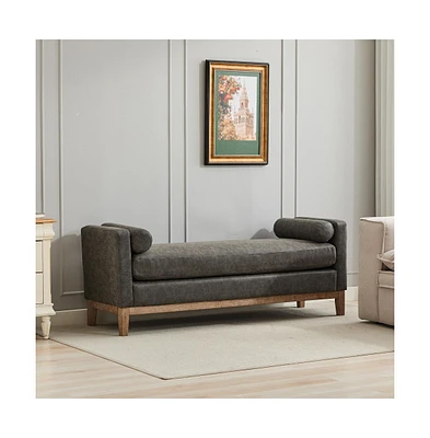 The Pop Home 66" Upholstered Bench Daybed Ottoman with Wood Legs for Bedroom, Living Room, Entryway-The Pop Home