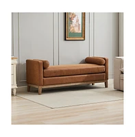 The Pop Home 66" Upholstered Bench Daybed Ottoman with Wood Legs for Bedroom, Living Room, Entryway-The