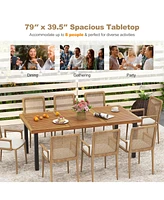 Gouun 79 Inch Acacia Wood Dining Table 8-Person Patio Table with 1.9 Inch Umbrella Hole and Adjustable Foot Pads