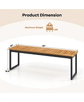 Gouun Patio Dining Bench Backless with Slatted Seat and Metal Legs