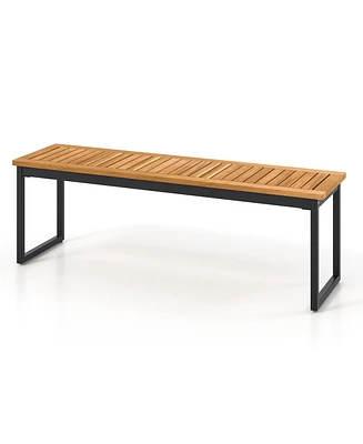 Gouun Patio Dining Bench Backless with Slatted Seat and Metal Legs