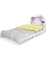 Gouun Kids Twin Size Upholstered Platform Wooden Bed with Rainbow Pattern