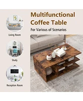 Gouun Rectangular Table with L-shaped Middle Shelf