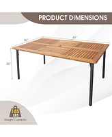 Gouun Patio Acacia Wood Dining Table with Umbrella Hole and Metal Legs