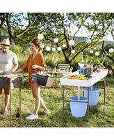 Gouun 5 Ft Folding Ice Cooler Table with Double Sinks for Camping Party Picnic Wedding