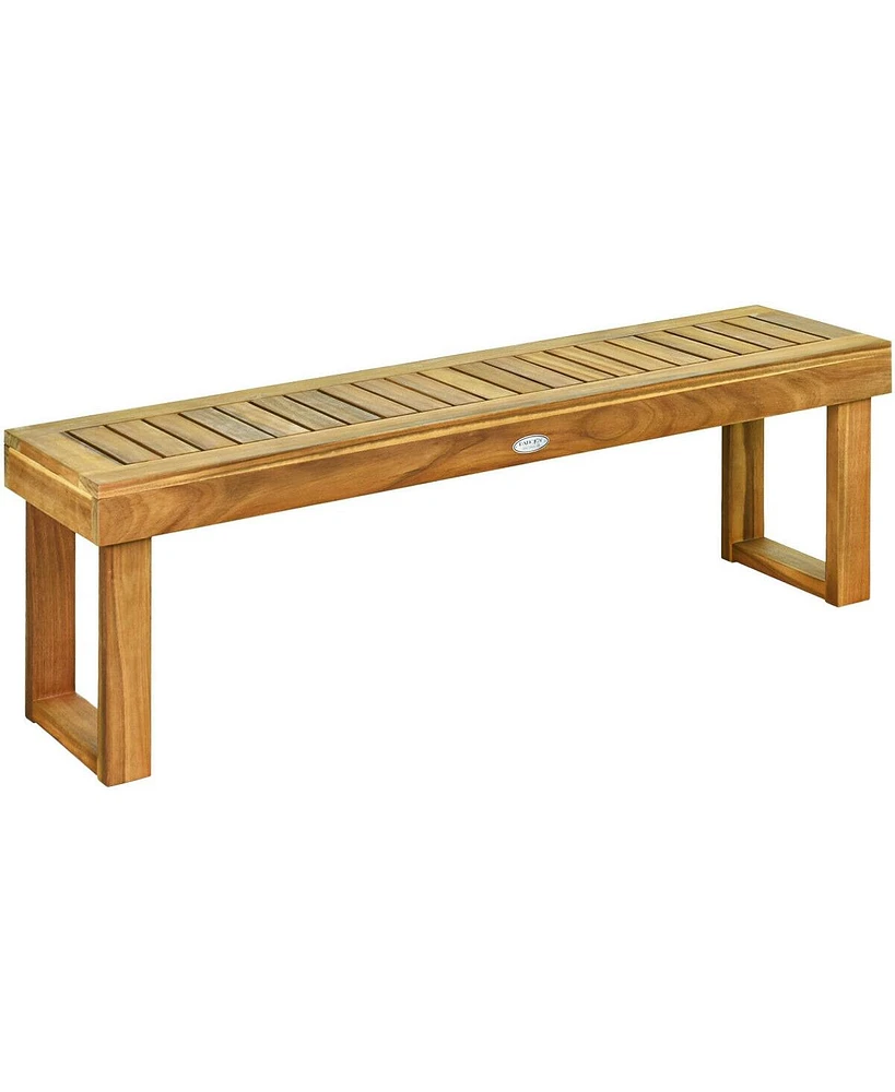 Gouun 52 Inch Acacia Wood Dining Bench with Slatted Seat