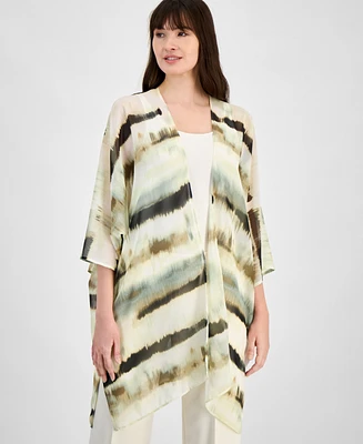 Anne Klein Printed Open-Front Chiffon Kimono
