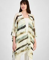 Anne Klein Printed Open-Front Chiffon Kimono