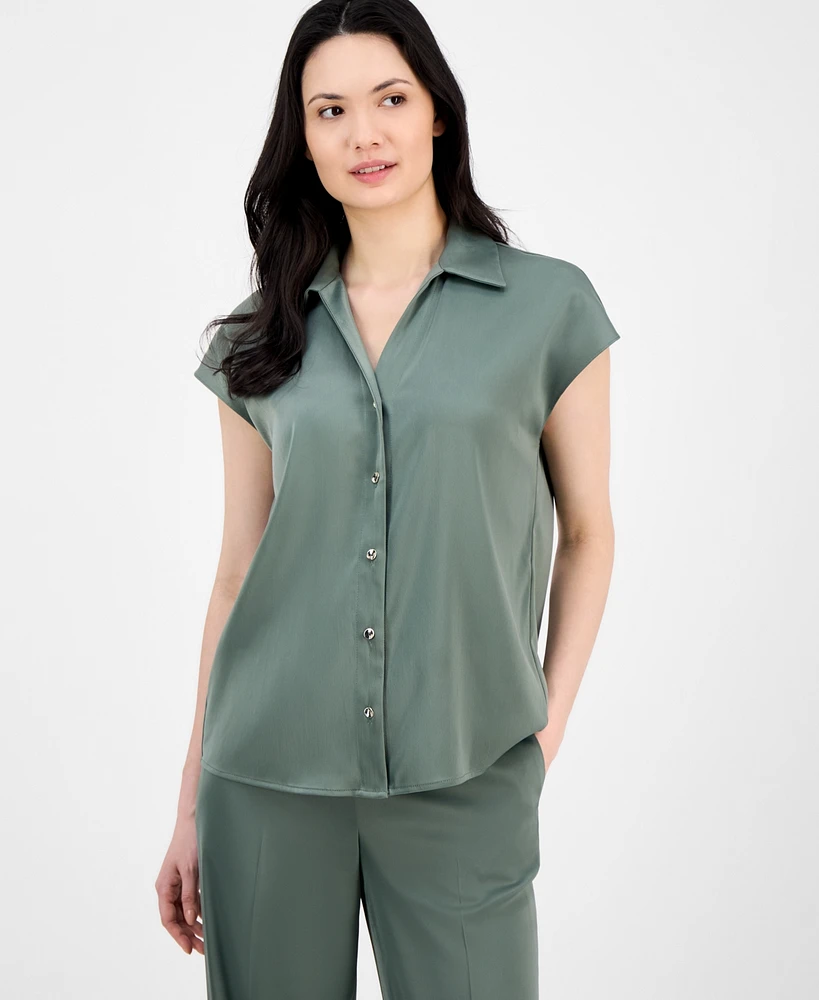 Anne Klein Women's Cap-Sleeve Pleated-Back Shirt