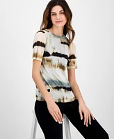 Anne Klein Women's Watercolor-Print Elbow-Sleeve Top