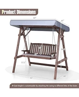 Gouun 2-Person Porch Swing with Fir Wood Stand and Tilt Canopy