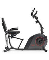 Sunny Health & Fitness Smart Corezy Recumbent Bike + Resistance Bands, 300LB with Free SunnyFit App Via Bluetooth