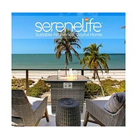 SereneLife 40,000 Btu Square Wicker Propane Gas Fire Pit Table with Tile Top and Glass Wind Guard