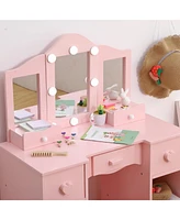 gaomon Kids Vanity Set, Princess Makeup Table and Chair with Vanity Table