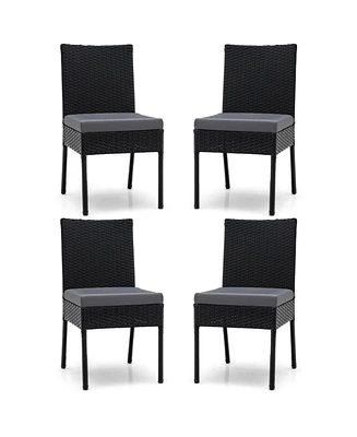 Gouun Set of 4 Patio Rattan Wicker Dining Chairs Set with Soft Cushions