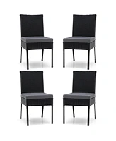 Gouun Set of 4 Patio Rattan Wicker Dining Chairs Set with Soft Cushions