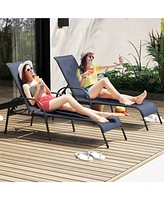 Gouun 2 Pcs Outdoor Patio Lounge Chair Chaise Fabric with Adjustable Reclining Armrest