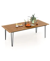 Gouun 86.5 Inch Rectangular Patio Dining Table for 8 with Acacia Wood Tabletop and Umbrella Hole-86.5 inches