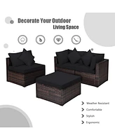 Gouun 4 Pieces Ottoman Garden Patio Rattan Wicker Furniture Set with Cushion