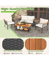 Gouun 4 Piece Patio Rattan Furniture Set with 2-Tier Table