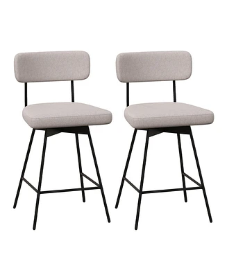 Gouun 25 Inch 2-Piece Modern Upholstered Bar Stools with Back and Footrests