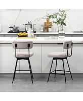 Gouun 25 Inch 2-Piece Modern Upholstered Bar Stools with Back and Footrests