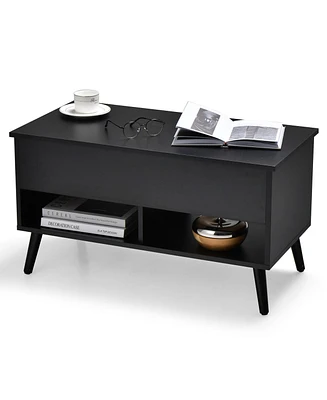 Gouun 31.5 Inch Lift Top Table with Hidden Compartment and 2 Storage Shelves