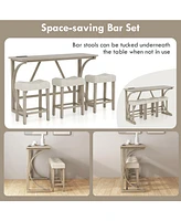 Gouun 4-Piece Bar Table Set with Power Outlet and Upholstered Saddle Seat Stools